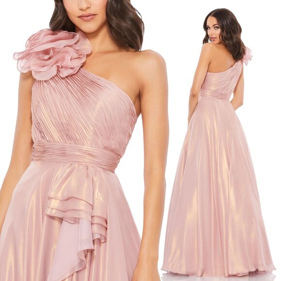 MAC DUGGAL | IRIDESCENT ONE SHOULDER ROSETTE BALL GOWN #49252 - Picture 2 of 14